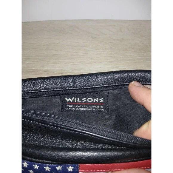Wilsons Genuine Leather Fanny Pack Black With American Flag Closure Vintage - Picture 3 of 16